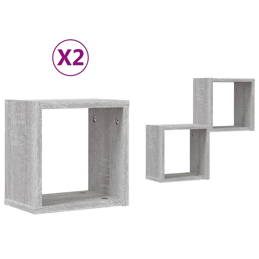 Étagères Murales avec étagère 2 pcs Gris Sonoma 26 x 15 x 26 cm - 2