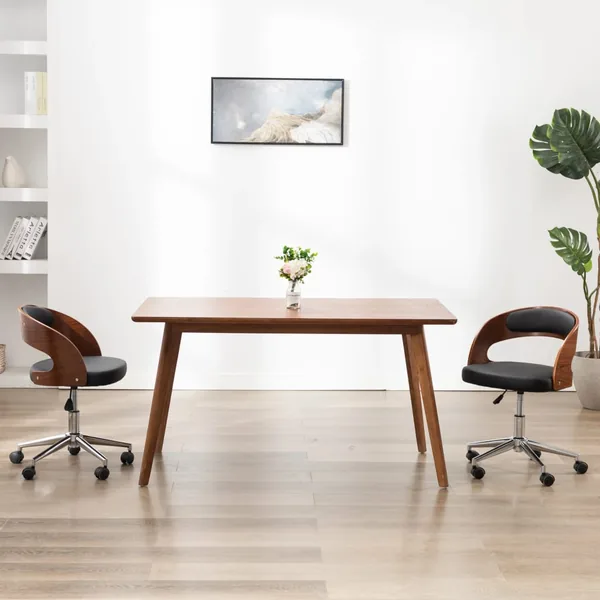 Chaise pivotante à manger Noir Bois courbé et similicuir