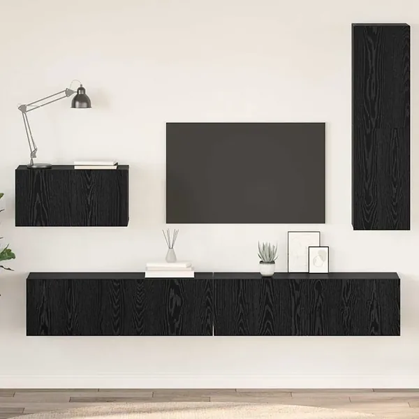 Meuble TV mural 4 pcs Chêne noir Bois d'ingénierie