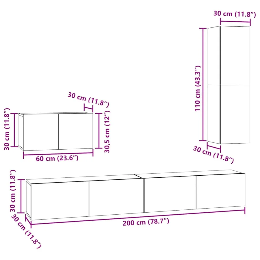 Meuble TV mural 4 pcs Chêne noir Bois d'ingénierie - 16