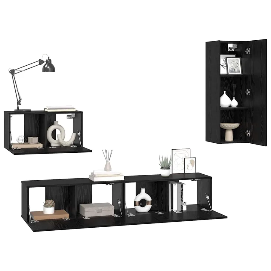 Meuble TV mural 4 pcs Chêne noir Bois d'ingénierie - 3