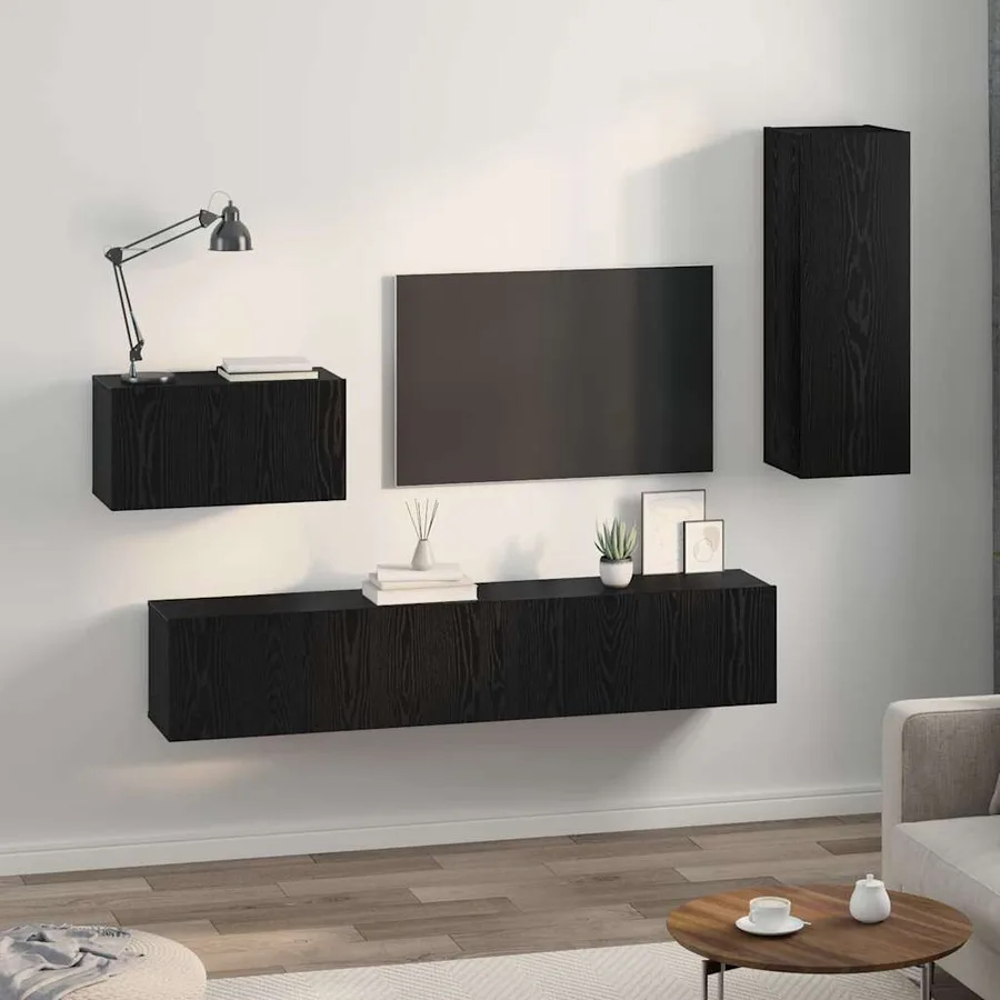 Meuble TV mural 4 pcs Chêne noir Bois d'ingénierie - 4
