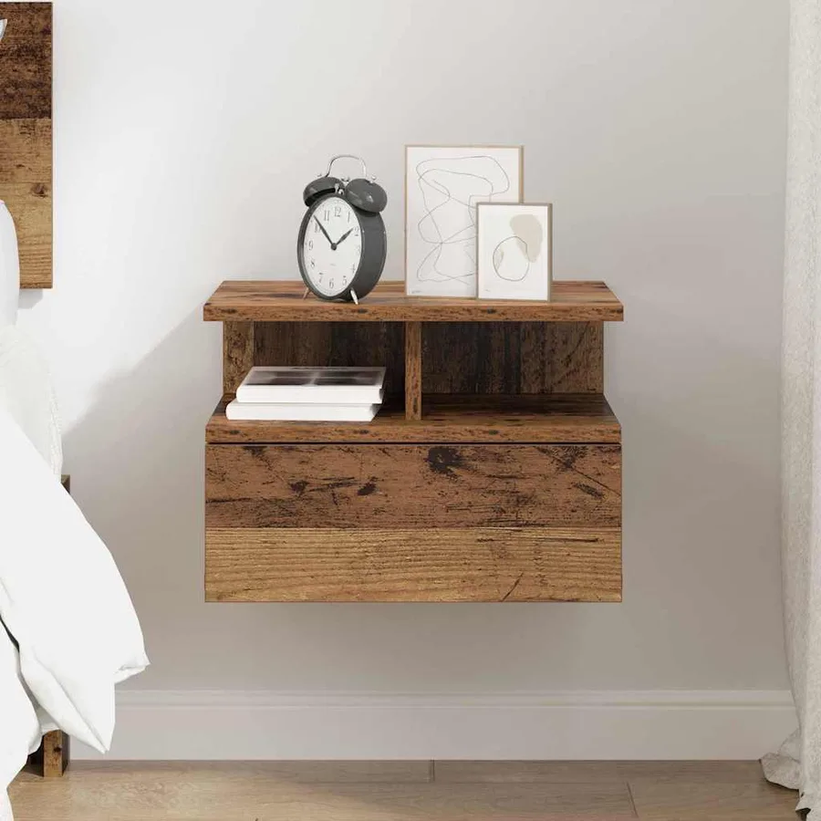 Table de nuit flottante avec tiroir Bois ancien 40 x 31 x 28 cm - 4