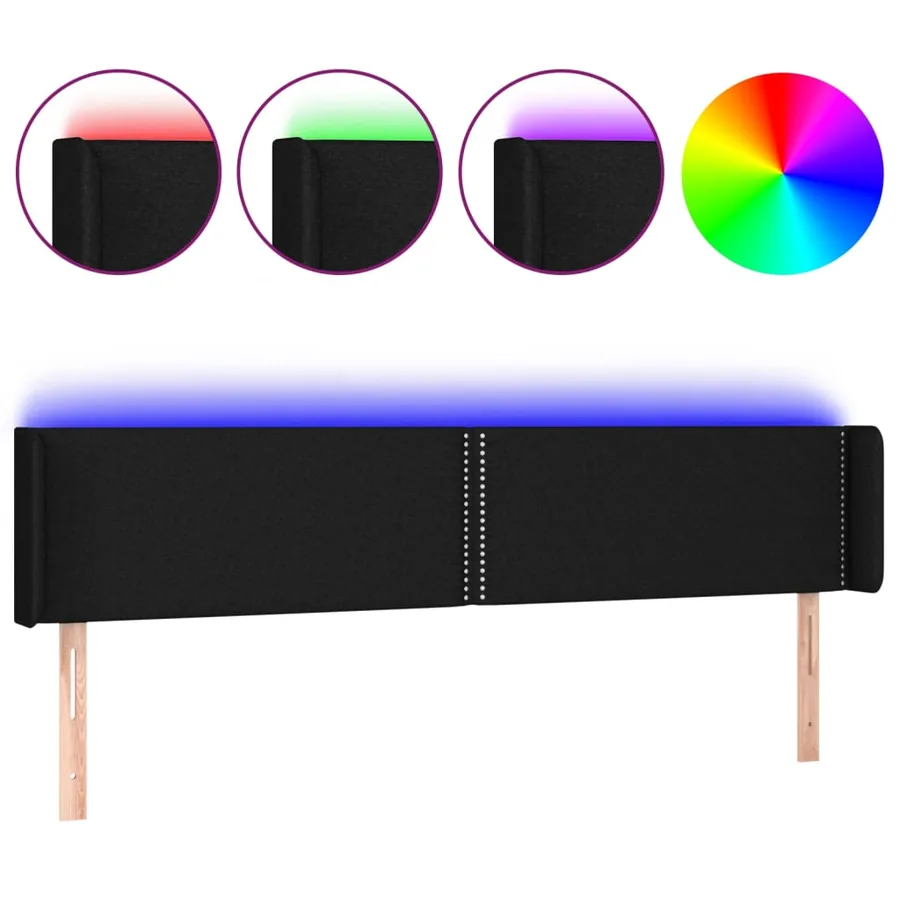 Tête de lit à LED Noir 163x16x78/88 cm Tissu - 2