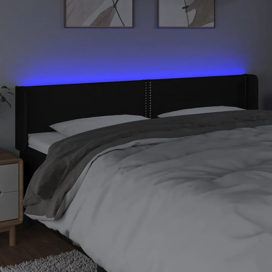 Tête de lit à LED Noir 163x16x78/88 cm Tissu - 4