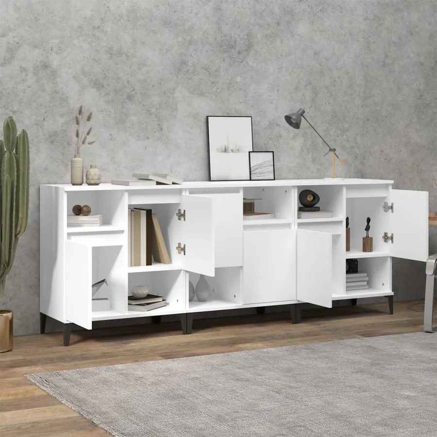 Buffets 3 pcs blanc 60x35x70 cm bois d'ingénierie - 3