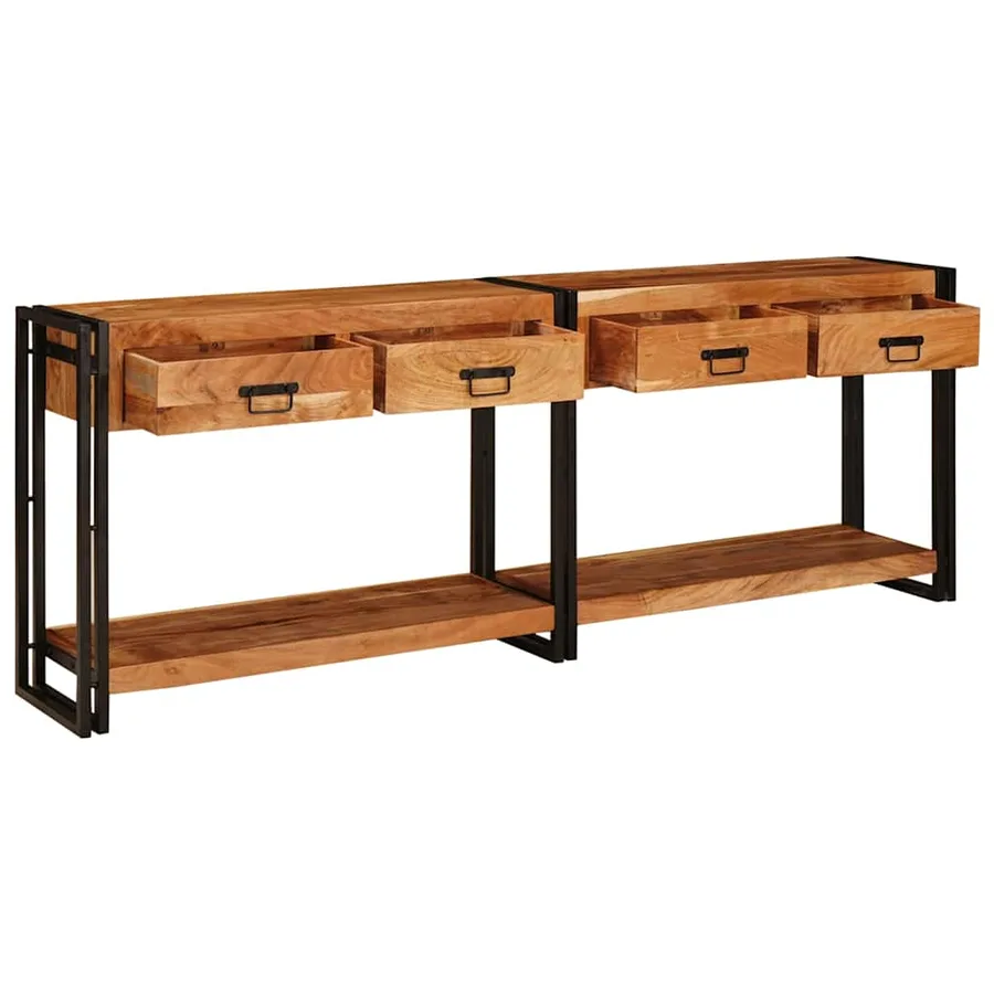 Tables console avec tiroir 2 pcs Marron Bois d'Acacia Massif - 4