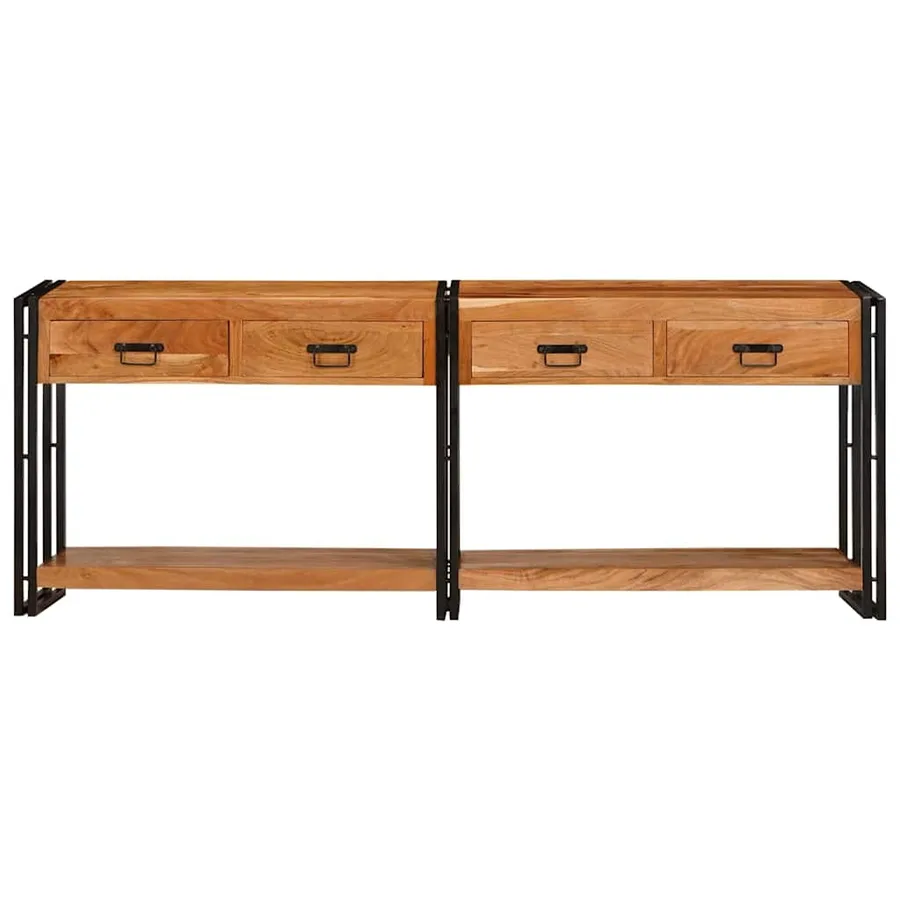Tables console avec tiroir 2 pcs Marron Bois d'Acacia Massif - 5