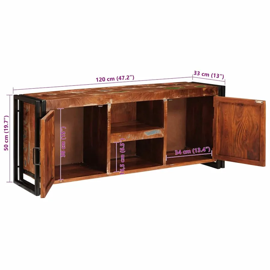 Meuble TV Multicolore 120 x 33 x 50 cm Bois massif recyclé - 13
