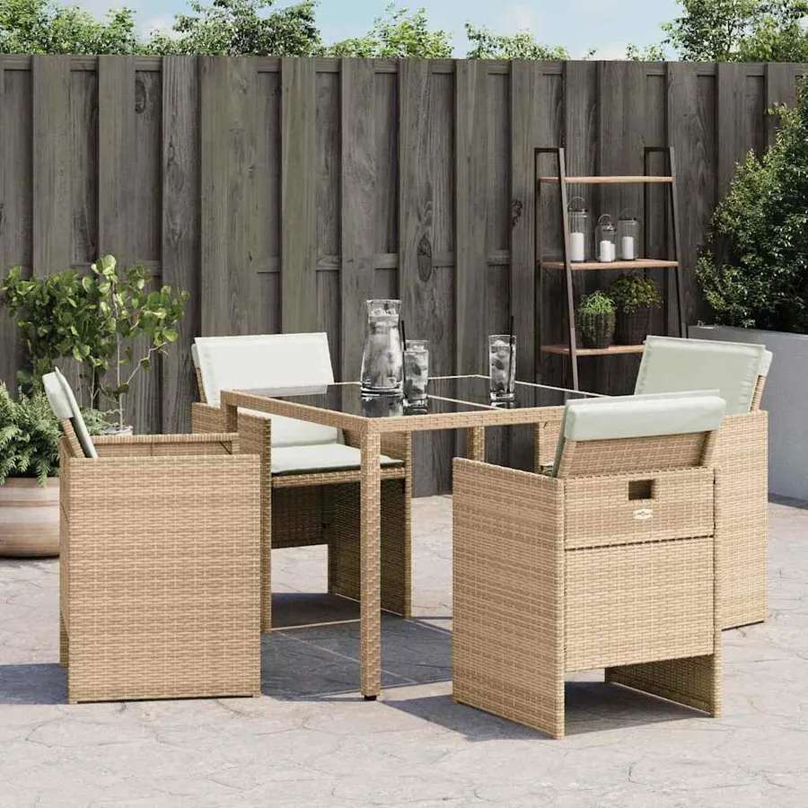 Chaises de jardin avec coussins lot de 4 beige résine tressée - 3