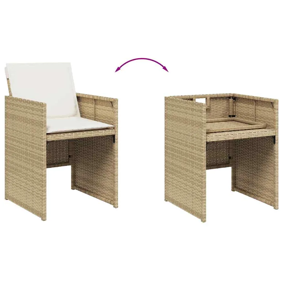 Chaises de jardin avec coussins lot de 4 beige résine tressée - 8