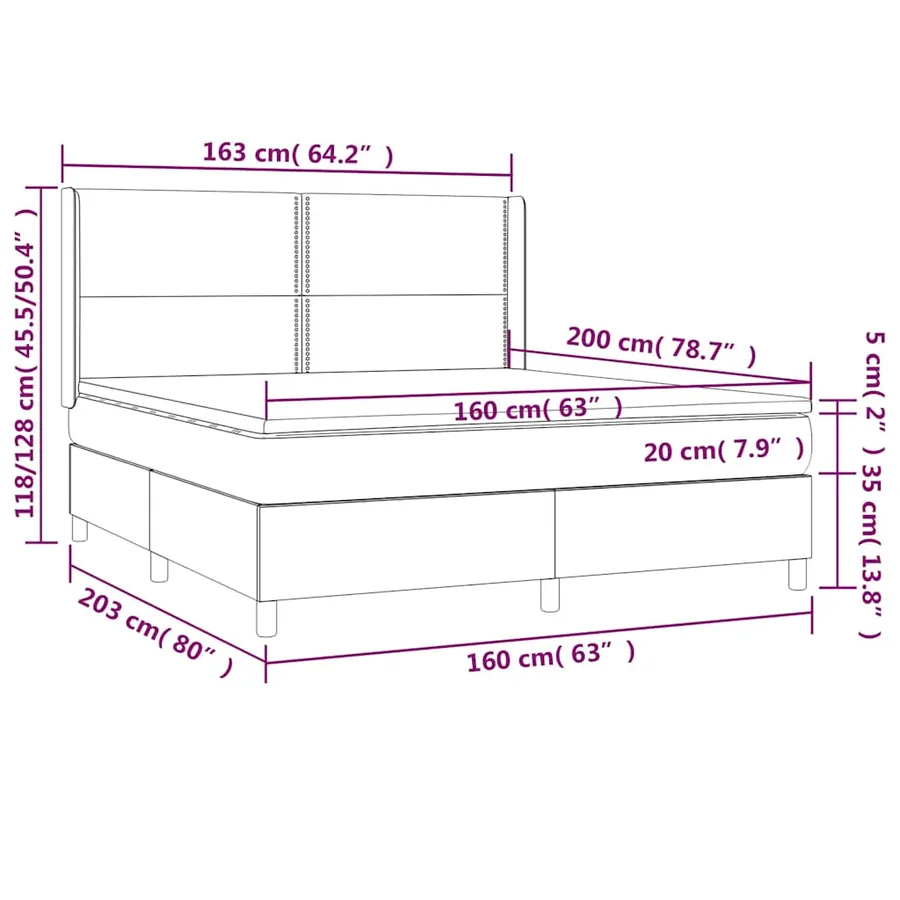 Sommier à lattes de lit matelas et LED Noir 160x200 cm Tissu - 8