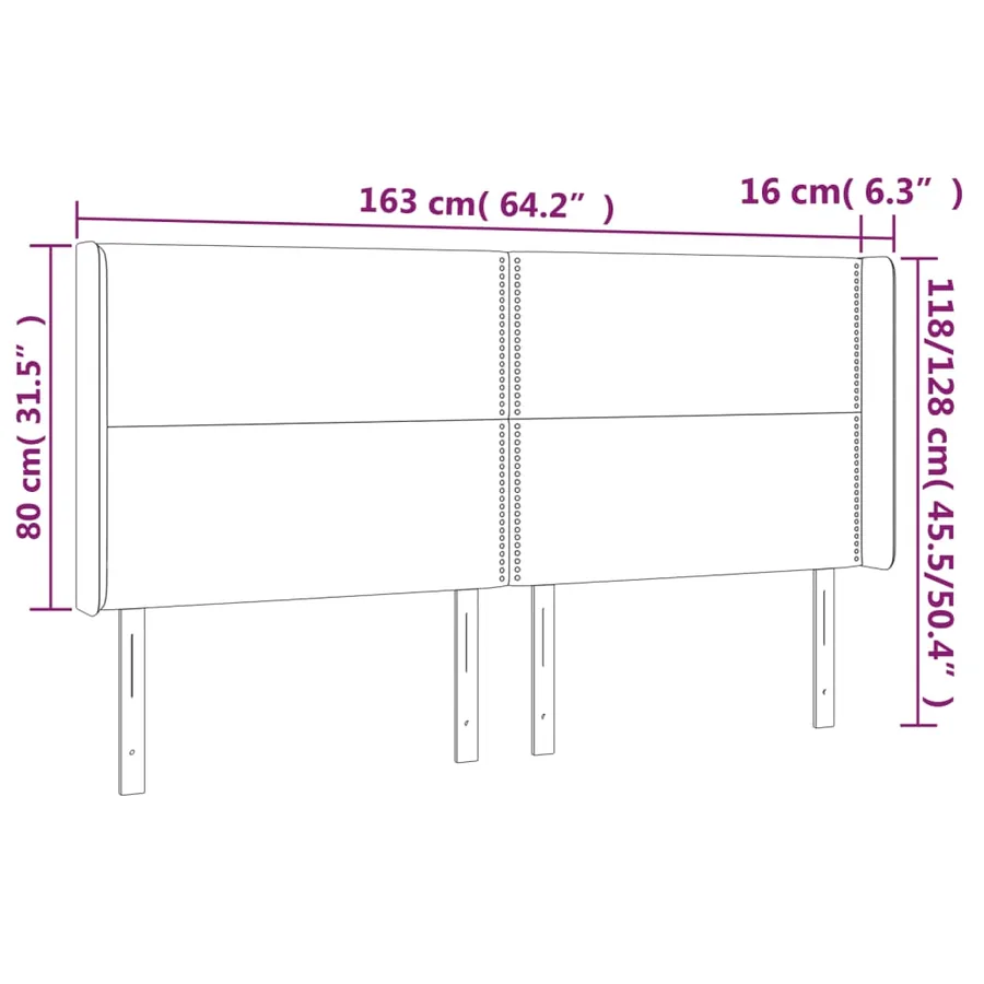 Tête de lit avec oreilles Noir 163x16x118/128 cm Tissu - 9