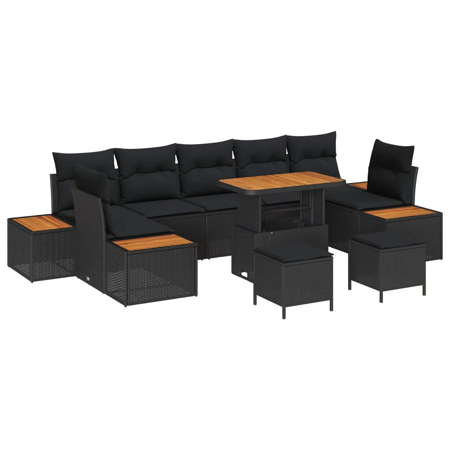 Ensemble de canapé de jardin avec coussin 10 pcs Noir - 2