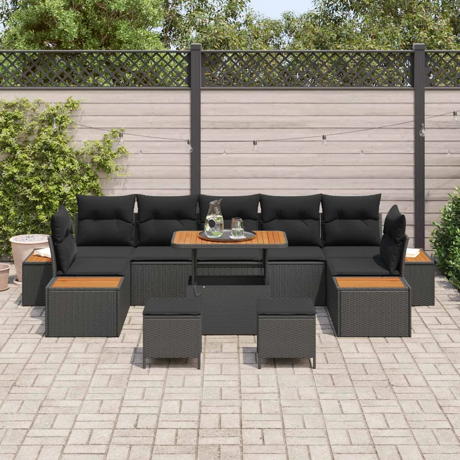 Ensemble de canapé de jardin avec coussin 10 pcs Noir - 3