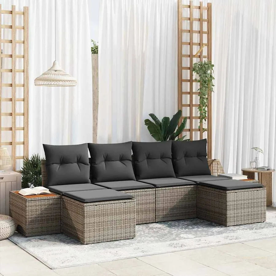 Ensemble de canapé de jardin 6 pcs Gris Poly Rattan