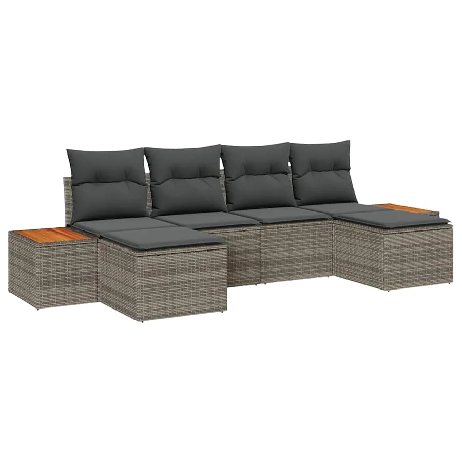 Ensemble de canapé de jardin 6 pcs Gris Poly Rattan - 2