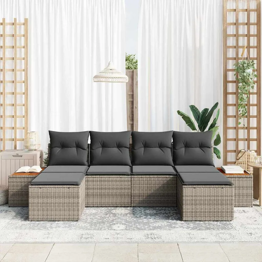 Ensemble de canapé de jardin 6 pcs Gris Poly Rattan - 3