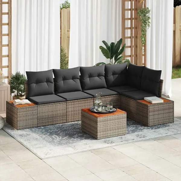 Ensemble de canapé de jardin avec coussin 6 pcs Gris Poly rotin