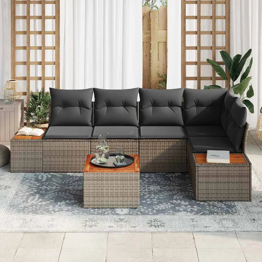 Ensemble de canapé de jardin avec coussin 6 pcs Gris Poly rotin - 3