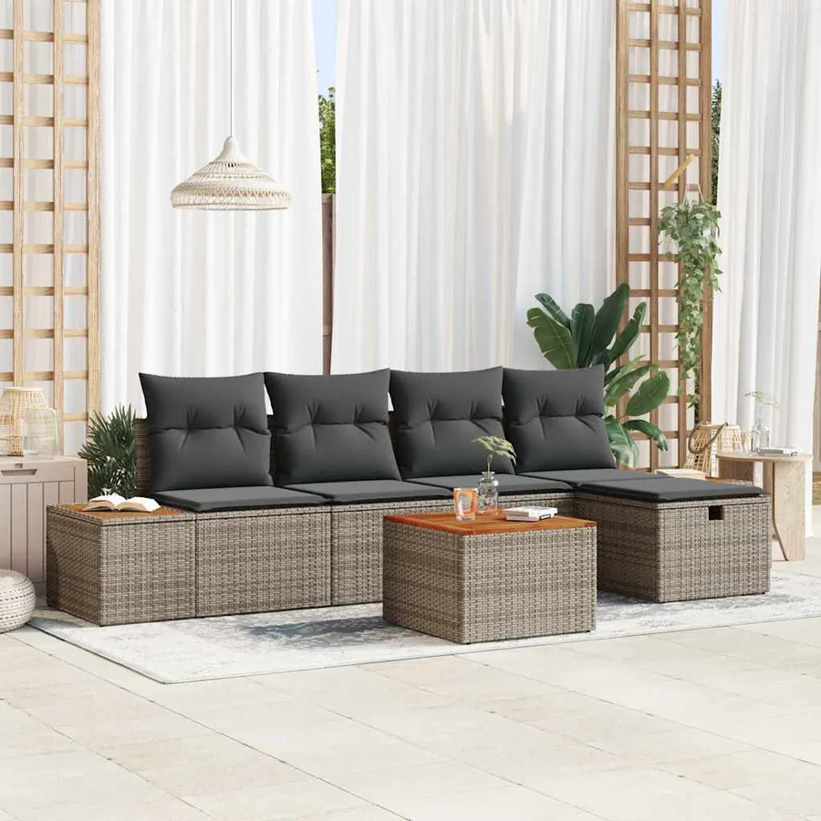 Ensemble de canapé de jardin 6 pcs Gris Poly rotin