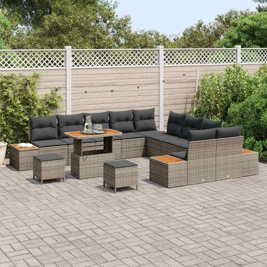 Ensemble de canapé de jardin 13 pcs Gris Poly rotin - 3