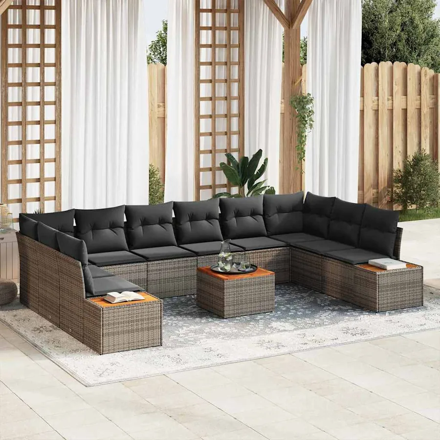 Ensemble de canapé de jardin avec coussin 10 pcs Gris Polyrotin