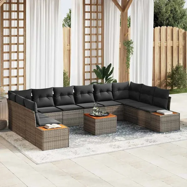 Ensemble de canapé de jardin avec coussin 10 pcs Gris Polyrotin
