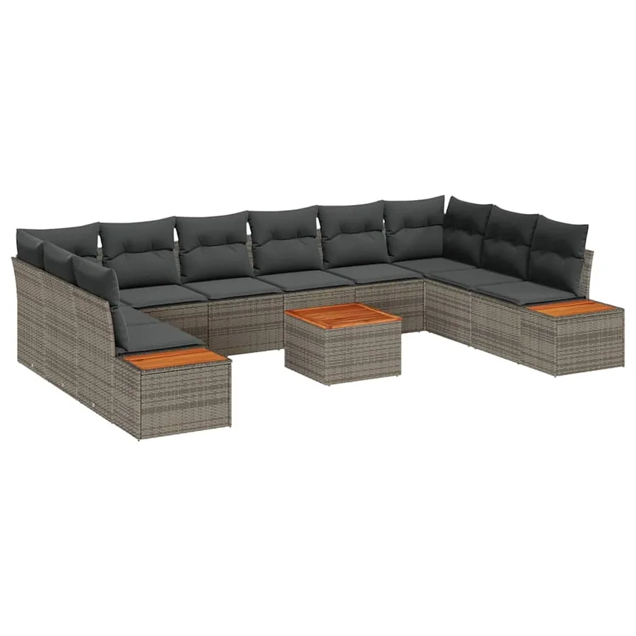 Ensemble de canapé de jardin avec coussin 10 pcs Gris Polyrotin - 2