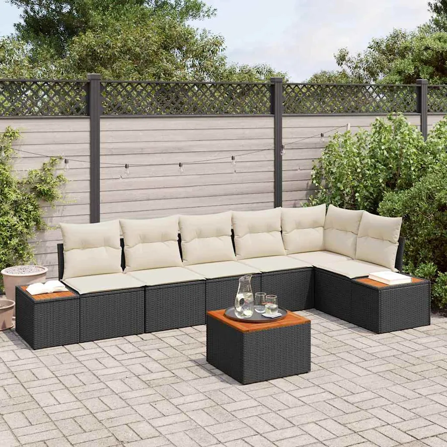 Ensemble de canapé de jardin 6 pcs Noir et Crème Polyrotin