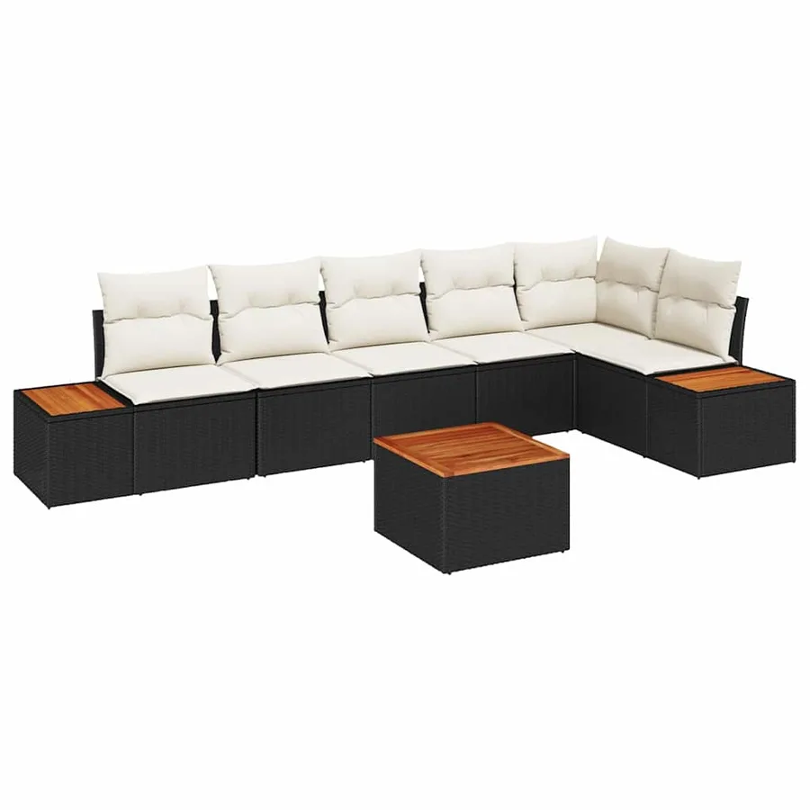 Ensemble de canapé de jardin 6 pcs Noir et Crème Polyrotin - 2