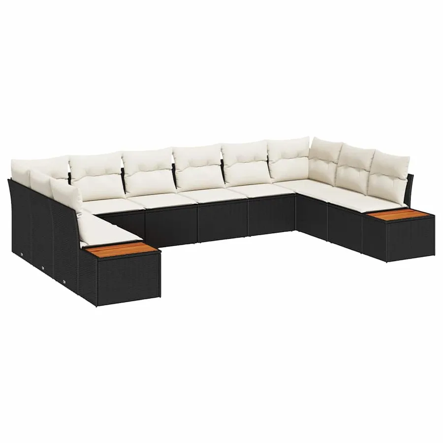 Ensemble de canapé de jardin 10 pcs Noir et Crème Polyrotin - 2