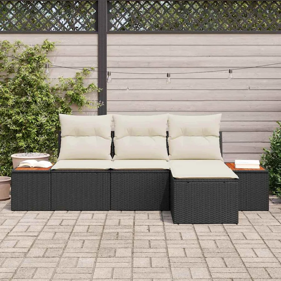 Ensemble de canapé de jardin 4 pcs Noir et Crème Poly Rattan - 3