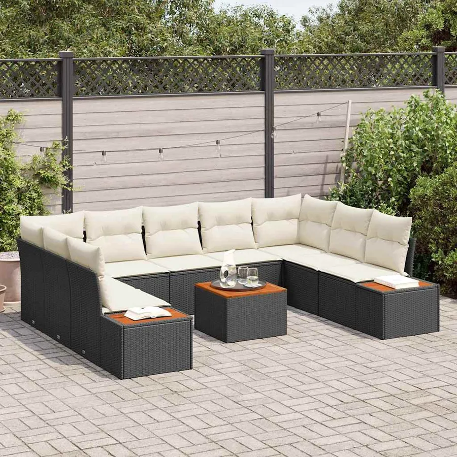 Ensemble de canapé de jardin 5 pcs Noir et Crème Polyrotin - 3