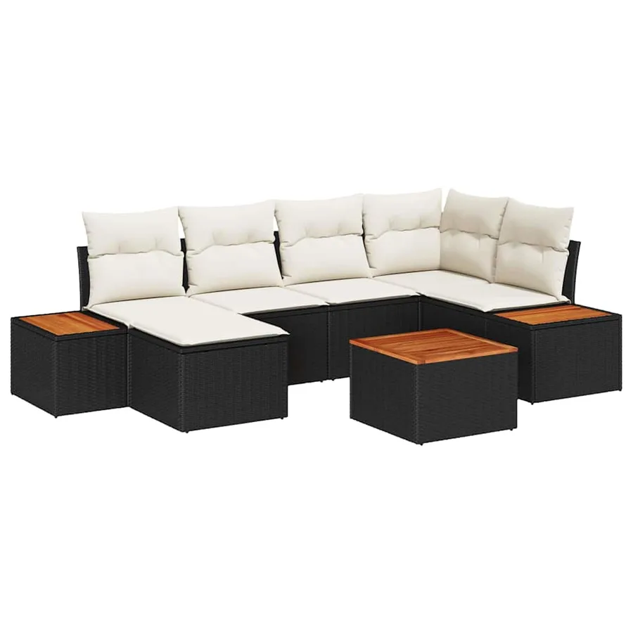 Ensemble de canapé de jardin 7 pcs Noir et Crème Polyrotin - 2