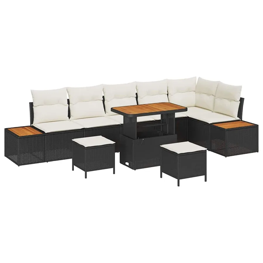 Ensemble de canapé de jardin avec coussin 9 pcs Noir Poly rotin - 2