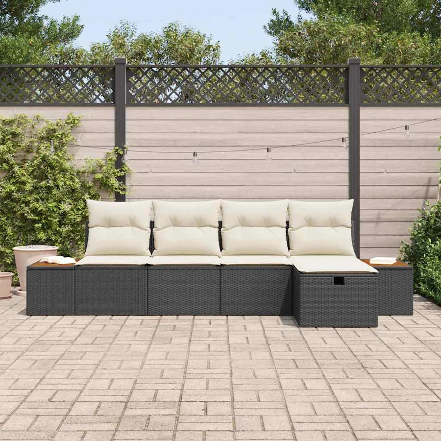 Ensemble de canapé de jardin 5 pcs Noir Poly rotin - 3