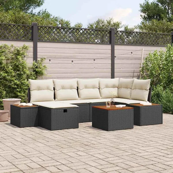 Ensemble de canapé de jardin 7 pcs Noir 55 x 62 x 69 cm