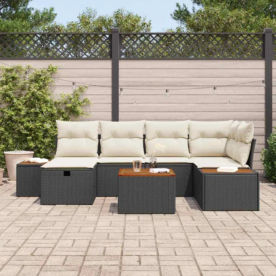 Ensemble de canapé de jardin 7 pcs Noir 55 x 62 x 69 cm - 3