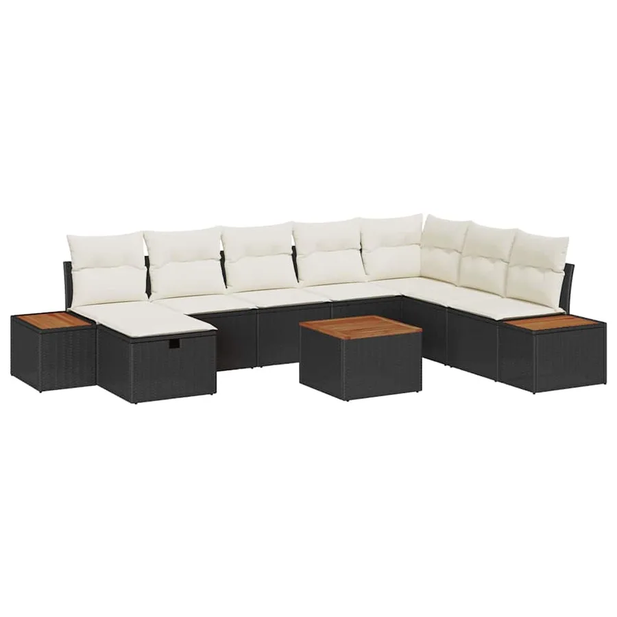 Ensemble de canapé de jardin 9 pcs Noir Poly rotin - 2