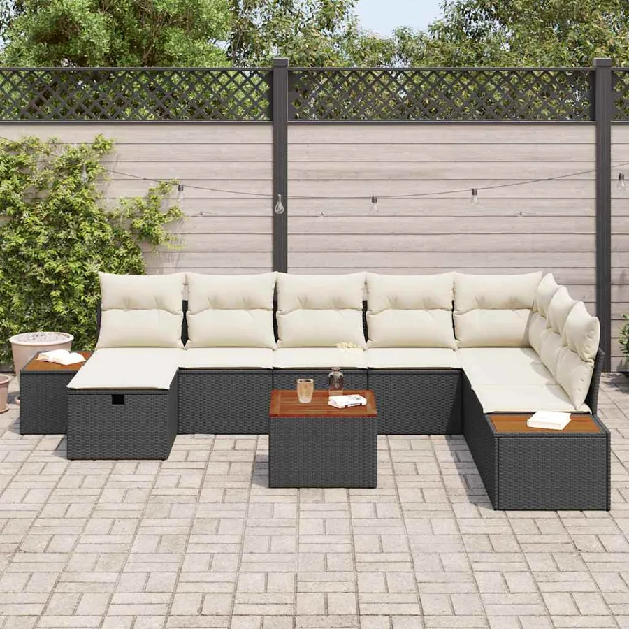 Ensemble de canapé de jardin 9 pcs Noir Poly rotin - 3
