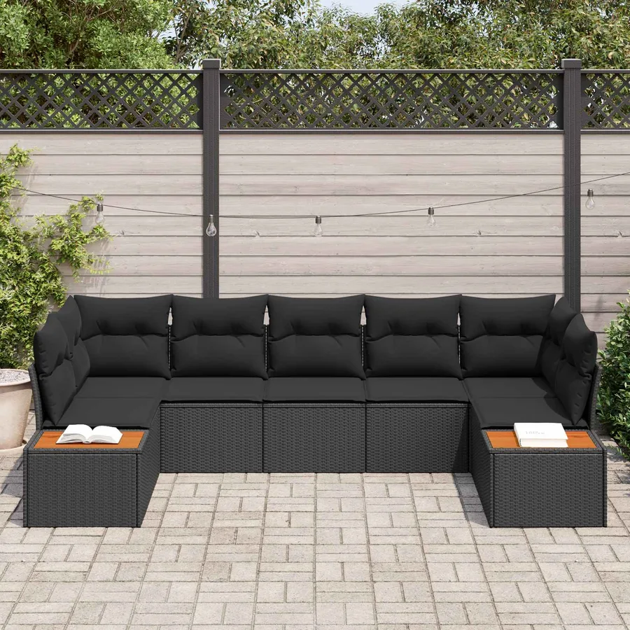 Ensemble de canapé de jardin avec coussin 7 pcs Noir Polyrotin - 3