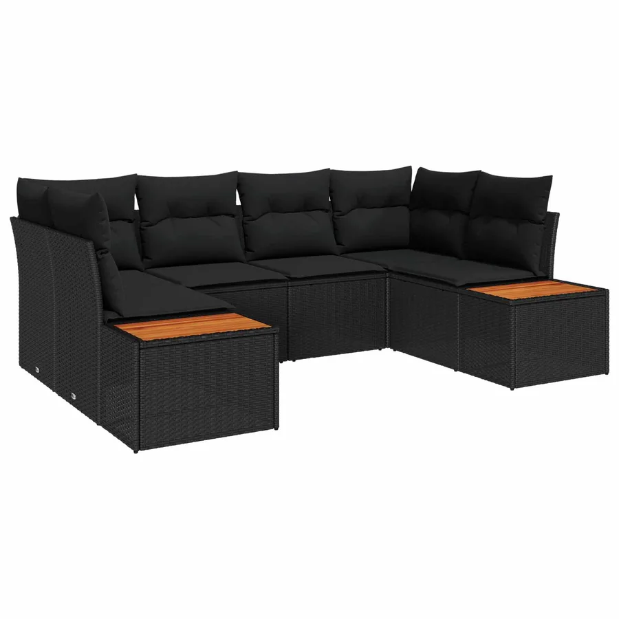 Ensemble de canapé de jardin avec coussin 6 pcs Noir Polyrotin - 2
