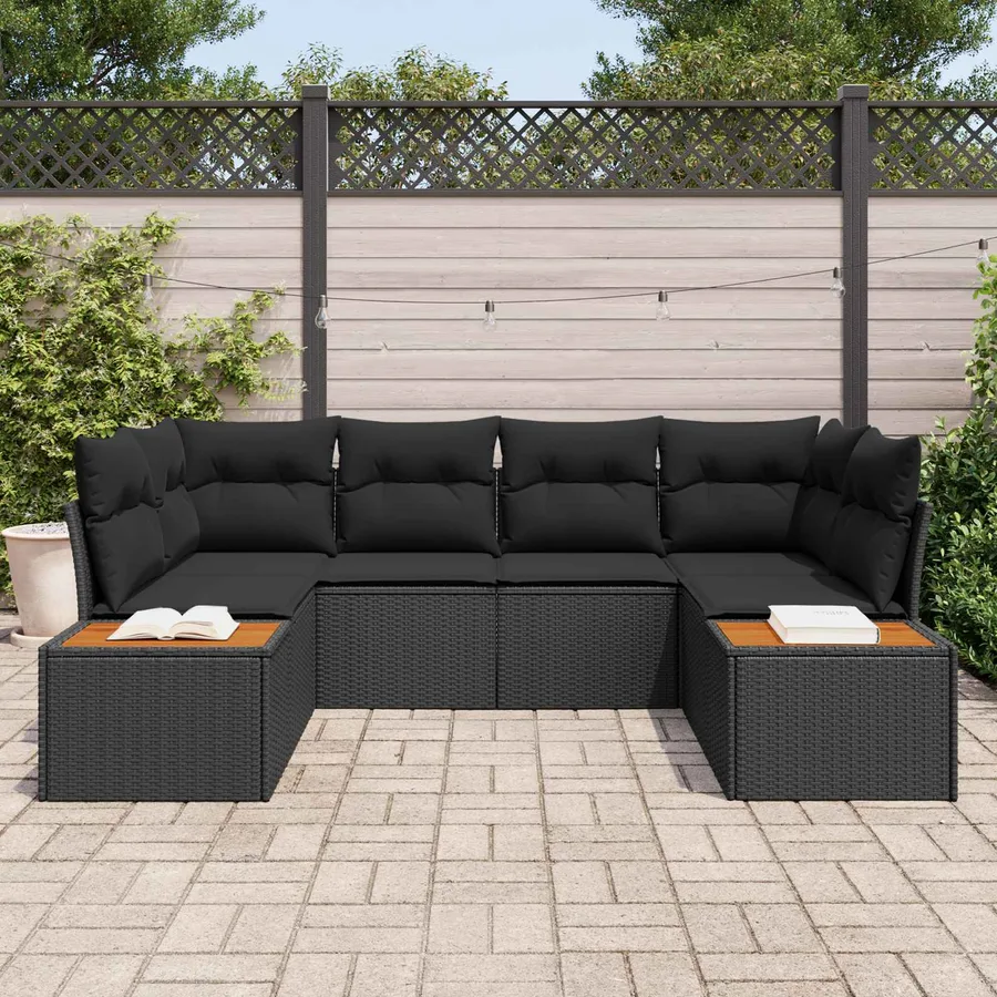 Ensemble de canapé de jardin avec coussin 6 pcs Noir Polyrotin - 3