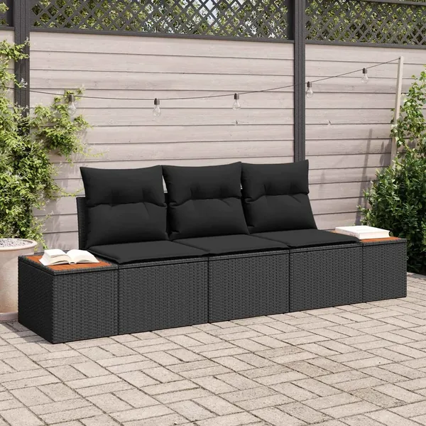 Ensemble de canapé de jardin 3 pcs Noir Poly rotin