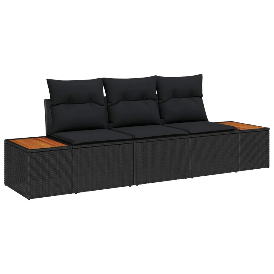 Ensemble de canapé de jardin 3 pcs Noir Poly rotin - 2