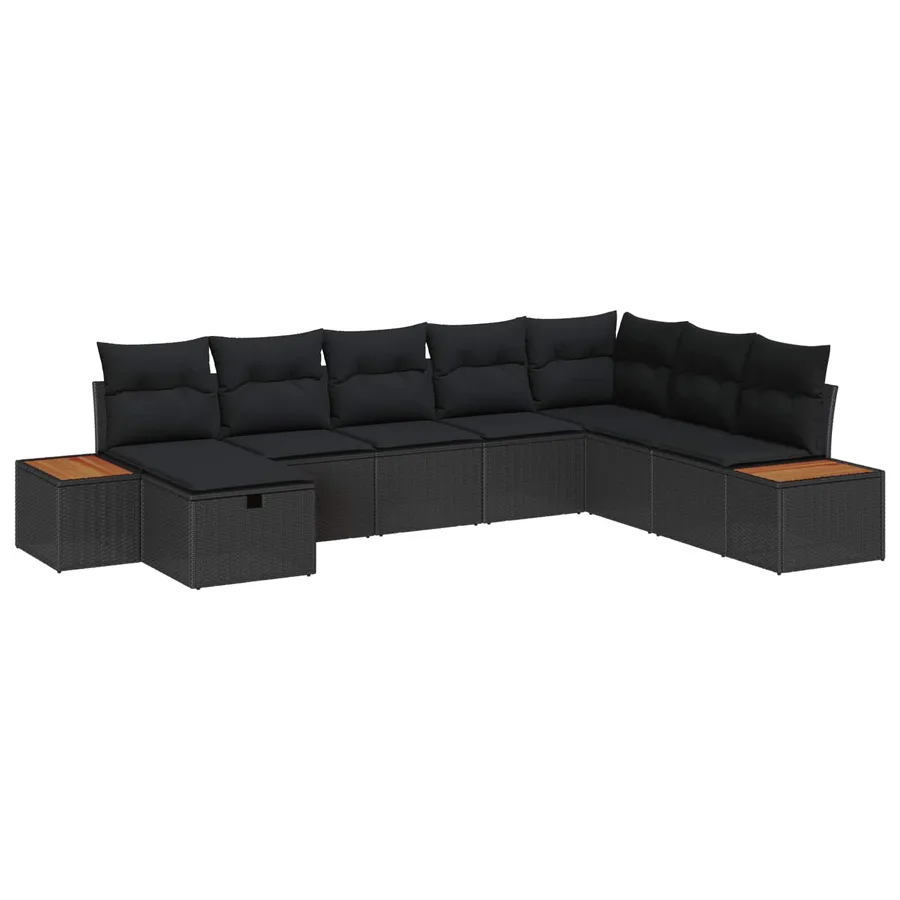 Ensemble de canapé de jardin avec coussin Noir polyrotin - 2