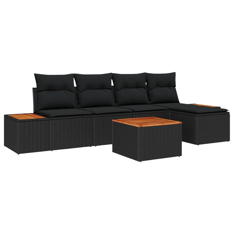Ensemble de canapé de jardin avec coussin 6 pcs Noir Polyrotin - 2