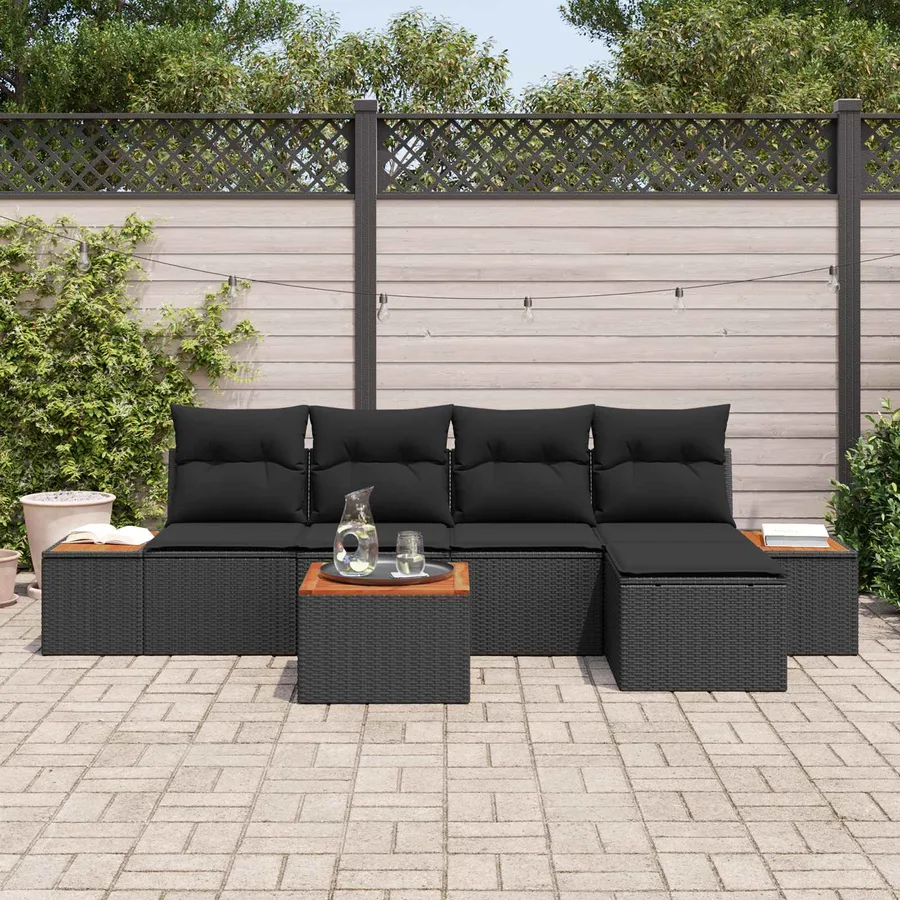 Ensemble de canapé de jardin avec coussin 6 pcs Noir Polyrotin - 3
