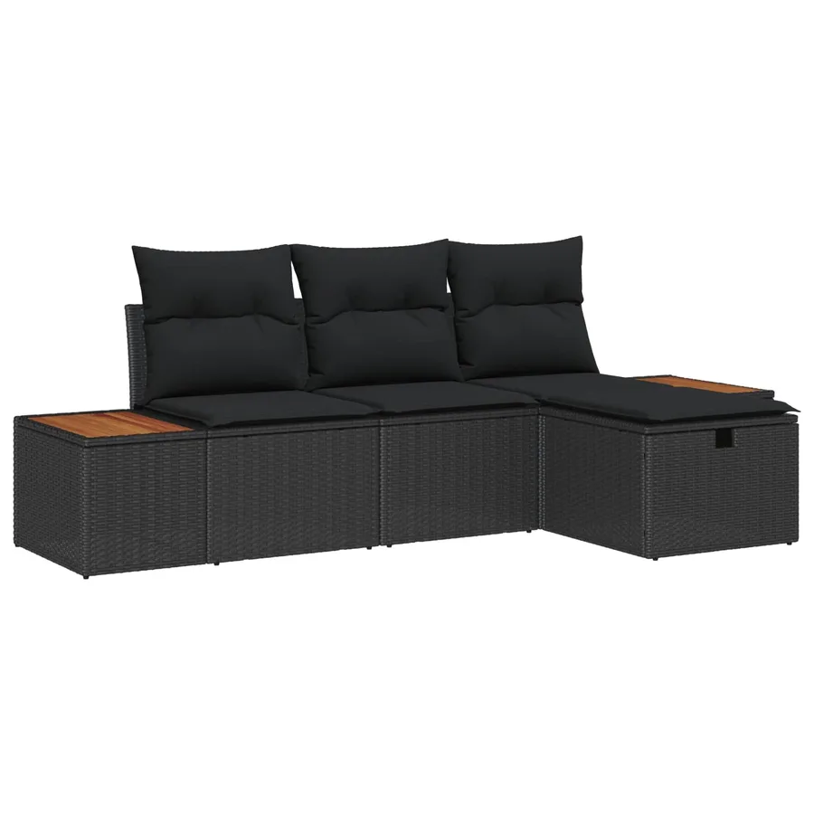 Ensemble de canapé de jardin avec coussin 4 pcs Noir polyrotin - 2